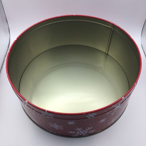 Santa's Workbench 8" Medium Round Canister Christmas Holiday Red White Snowflake - Picture 6 of 10